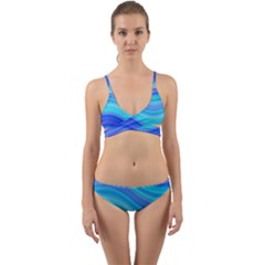 Blue Background Water Design Wave Wrap Around Bikini Set