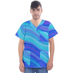 Blue Background Water Design Wave Men s V-neck Scrub Top