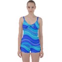 Blue Background Water Design Wave Tie Front Two Piece Tankini View1