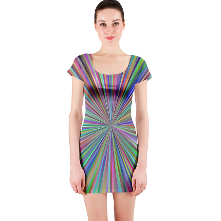 Burst Colors Ray Speed Vortex Short Sleeve Bodycon Dress