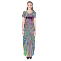 Burst Colors Ray Speed Vortex Short Sleeve Maxi Dress