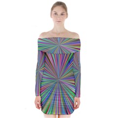 Burst Colors Ray Speed Vortex Long Sleeve Off Shoulder Dress by Celenk