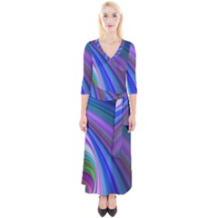 Background Abstract Curves Quarter Sleeve Wrap Maxi Dress