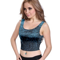 Blue Black Shiny Fabric Pattern Crop Top