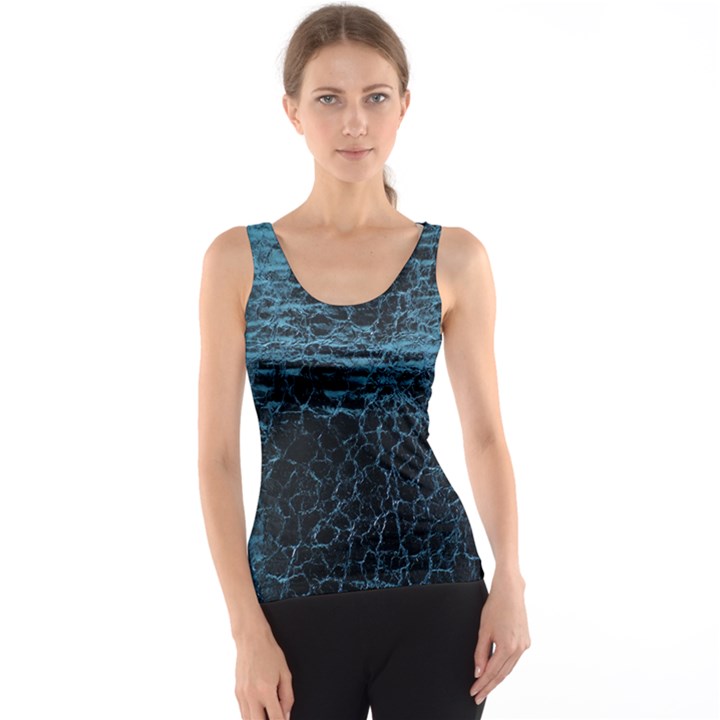 Blue Black Shiny Fabric Pattern Tank Top