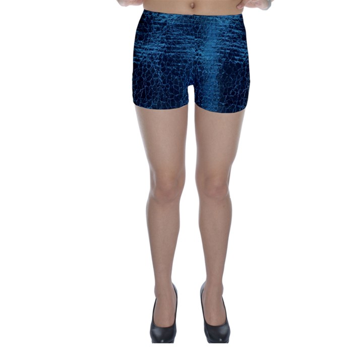 Blue Black Shiny Fabric Pattern Skinny Shorts