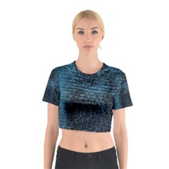 Blue Black Shiny Fabric Pattern Cotton Crop Top