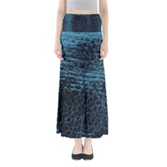 Blue Black Shiny Fabric Pattern Full Length Maxi Skirt