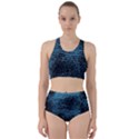 Blue Black Shiny Fabric Pattern Racer Back Bikini Set View1