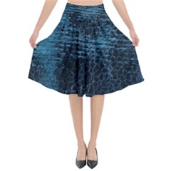 Blue Black Shiny Fabric Pattern Flared Midi Skirt