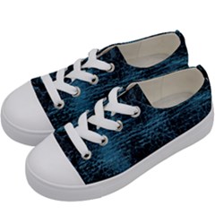 Blue Black Shiny Fabric Pattern Kids  Low Top Canvas Sneakers