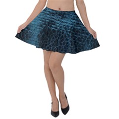 Blue Black Shiny Fabric Pattern Velvet Skater Skirt by Celenk