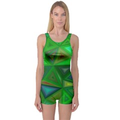 Green Triangle Background Polygon One Piece Boyleg Swimsuit by Celenk