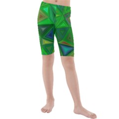 Green Triangle Background Polygon Kids  Mid Length Swim Shorts by Celenk