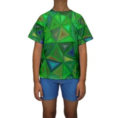 Green Triangle Background Polygon Kids  Short Sleeve Swimwear