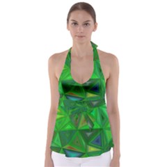 Green Triangle Background Polygon Babydoll Tankini Top by Celenk