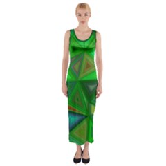 Green Triangle Background Polygon Fitted Maxi Dress by Celenk