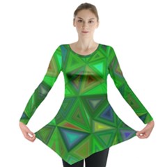 Green Triangle Background Polygon Long Sleeve Tunic  by Celenk