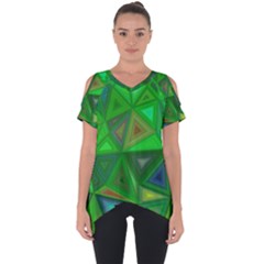 Green Triangle Background Polygon Cut Out Side Drop Tee by Celenk