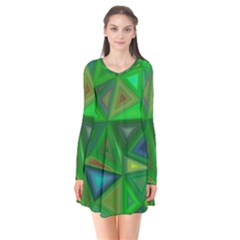 Green Triangle Background Polygon Flare Dress