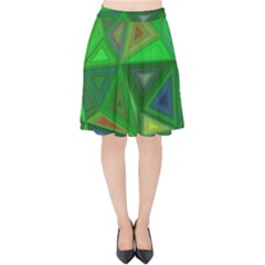 Green Triangle Background Polygon Velvet High Waist Skirt