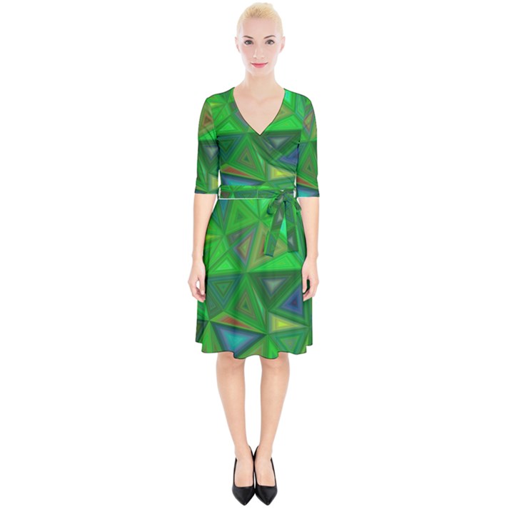 Green Triangle Background Polygon Wrap Up Cocktail Dress