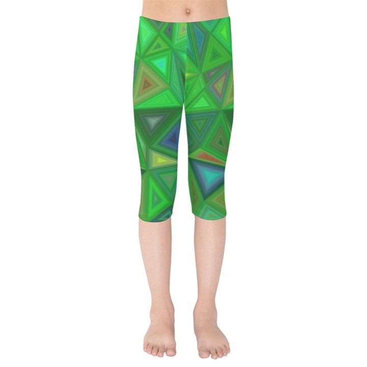 Green Triangle Background Polygon Kids  Capri Leggings 