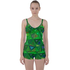 Green Triangle Background Polygon Tie Front Two Piece Tankini