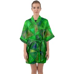 Green Triangle Background Polygon Quarter Sleeve Kimono Robe