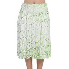 Green Square Background Color Mosaic Velvet Flared Midi Skirt by Celenk