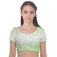 Green Square Background Color Mosaic Velvet Short Sleeve Crop Top  by Celenk