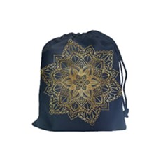 Gold Mandala Floral Ornament Ethnic Drawstring Pouches (Large) 