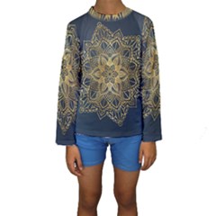 Gold Mandala Floral Ornament Ethnic Kids  Long Sleeve Swimwear