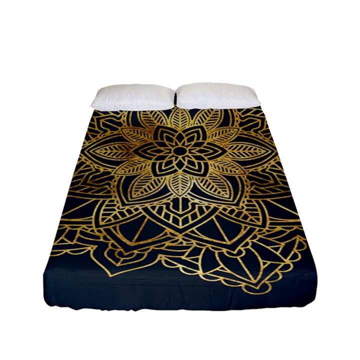 Gold Mandala Floral Ornament Ethnic Fitted Sheet (Full/ Double Size)