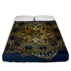 Gold Mandala Floral Ornament Ethnic Fitted Sheet (Queen Size)