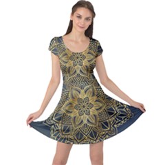 Gold Mandala Floral Ornament Ethnic Cap Sleeve Dress