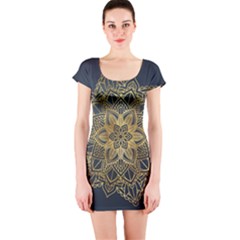 Gold Mandala Floral Ornament Ethnic Short Sleeve Bodycon Dress