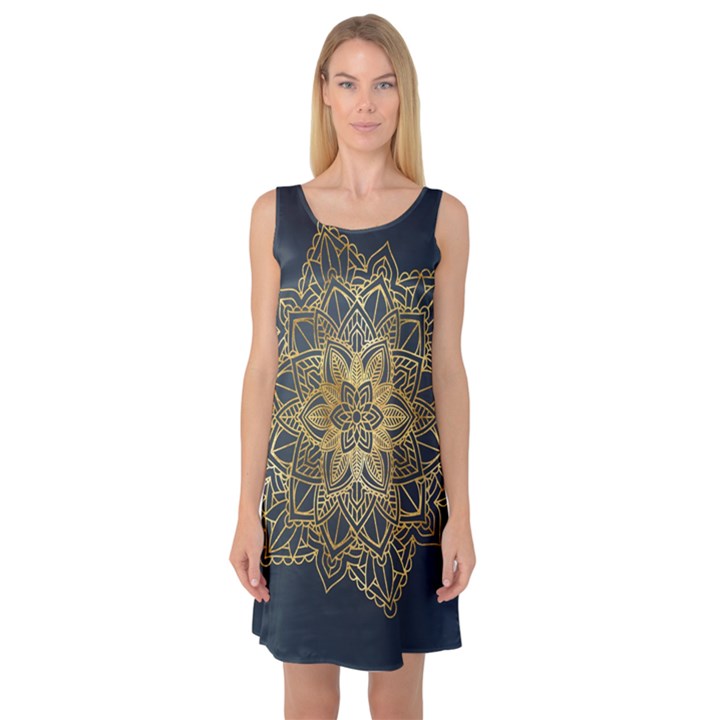 Gold Mandala Floral Ornament Ethnic Sleeveless Satin Nightdress