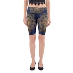 Gold Mandala Floral Ornament Ethnic Yoga Cropped Leggings