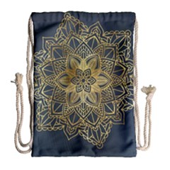 Gold Mandala Floral Ornament Ethnic Drawstring Bag (Large)