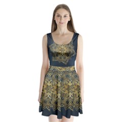 Gold Mandala Floral Ornament Ethnic Split Back Mini Dress 