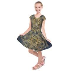 Gold Mandala Floral Ornament Ethnic Kids  Short Sleeve Dress