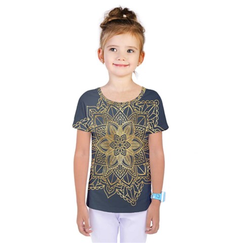 Gold Mandala Floral Ornament Ethnic Kids  One Piece Tee by Celenk