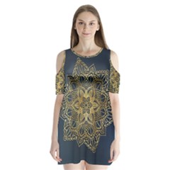 Gold Mandala Floral Ornament Ethnic Shoulder Cutout Velvet One Piece