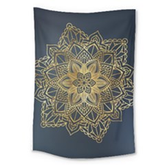 Gold Mandala Floral Ornament Ethnic Large Tapestry