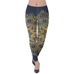 Gold Mandala Floral Ornament Ethnic Velvet Leggings