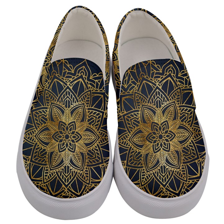 Gold Mandala Floral Ornament Ethnic Men s Canvas Slip Ons