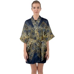 Gold Mandala Floral Ornament Ethnic Quarter Sleeve Kimono Robe