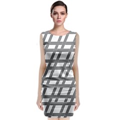 Grid Pattern Seamless Monochrome Sleeveless Velvet Midi Dress