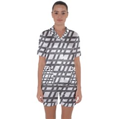 Grid Pattern Seamless Monochrome Satin Short Sleeve Pyjamas Set by Celenk